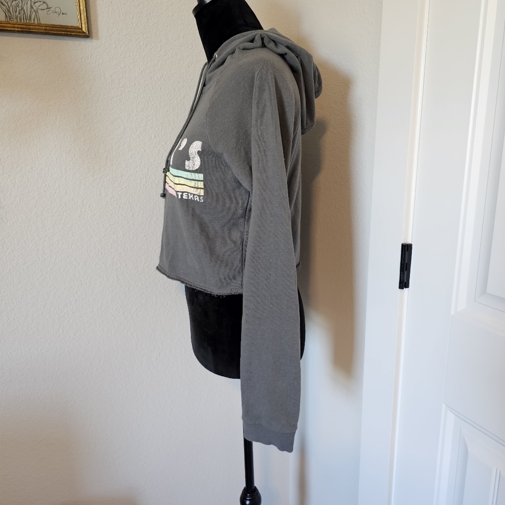 Tylers Texas Gray Cropped Hoodie Sweatshirt~Medium - Picture 2 of 12